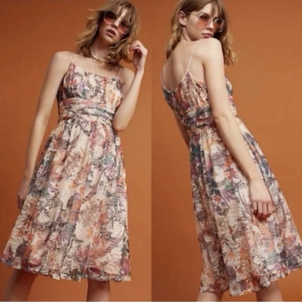 Anthropologie Maeve Dress Size 2 Fit & Flare Midi Pink Floral Summer Cocktail